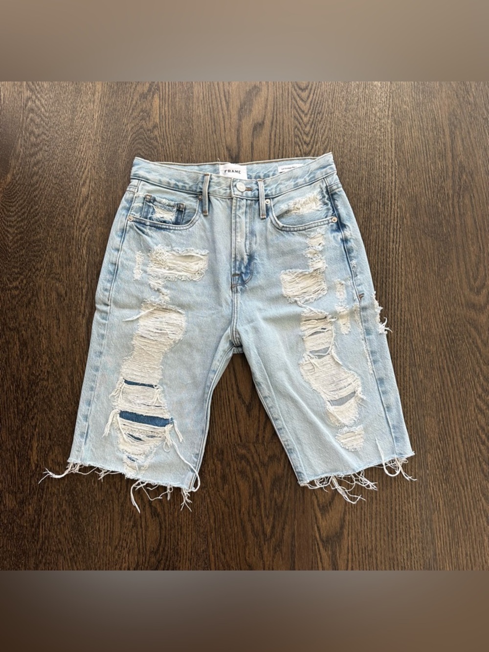 FRAME Le Vintage Bermuda Distressed Jean Shorts - Size 25 - Color: Drenched